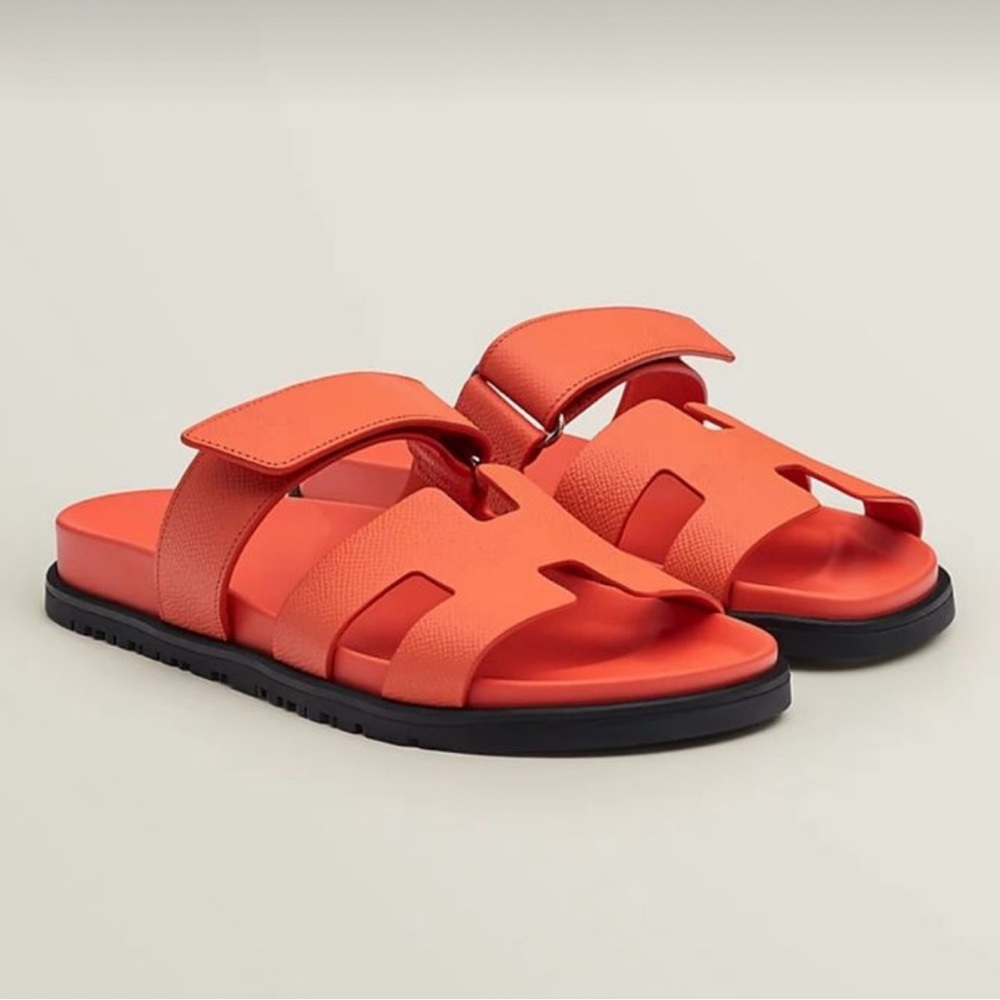 Hermes Chypre sandals in rose sorbet BNIB Authentic sz 38 orange coral color - Picture 2 of 13